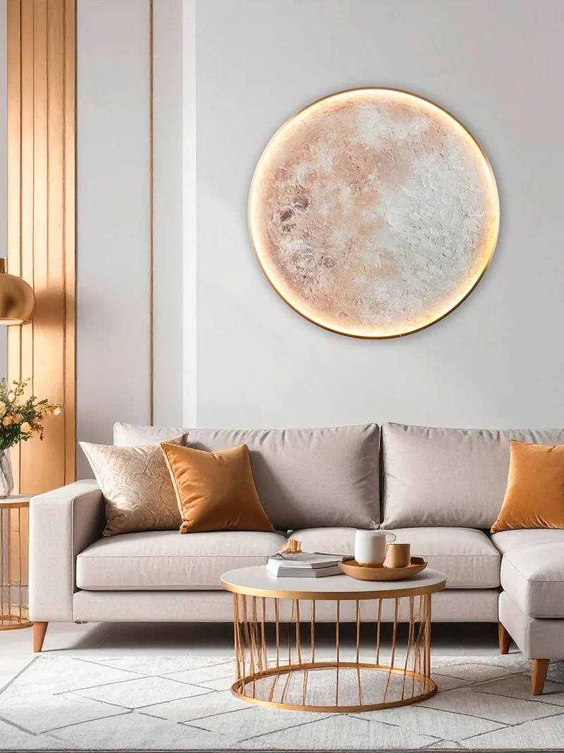LED Wandbild Mond Luna Aurea rund mit Beleuchtung