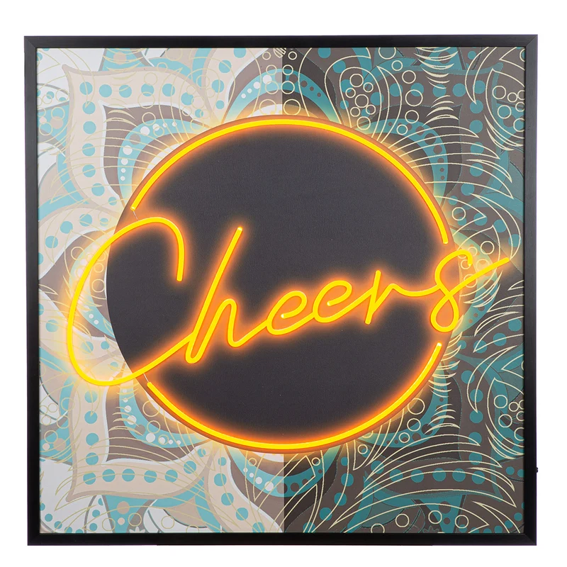 LED Bild Cheers Leinwand quadratisch mit Schriftzug beleuchtet