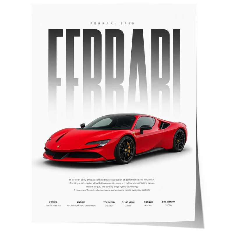 Roter Supersportwagen Poster · Geschenkidee · Hybrid Sportwagen Wandbild · Deko Print ohne Rahmen