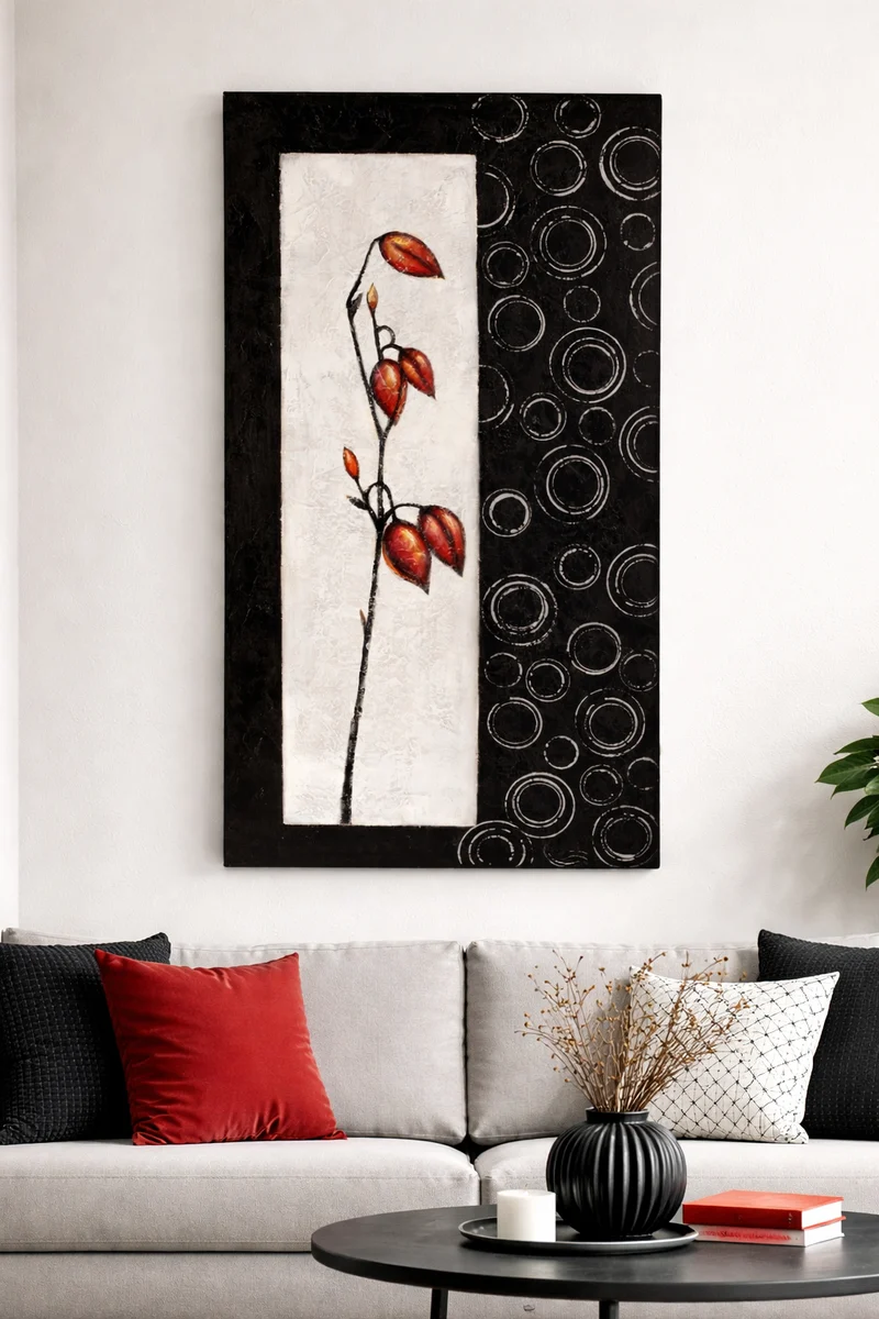Florale Leinwandkomposition Aurora schwarz weiß rosa 50x100 cm Wandbild