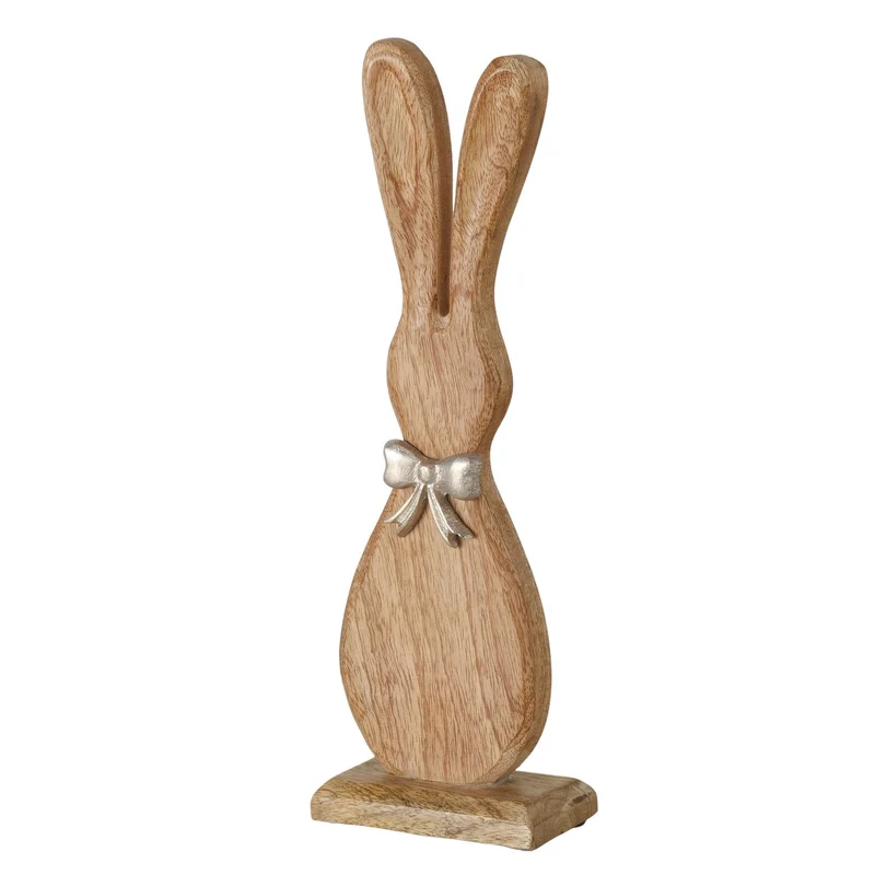 Dekofigur Hase Helmy Holz Natur Silber Mango Holz Handarbeit 41cm