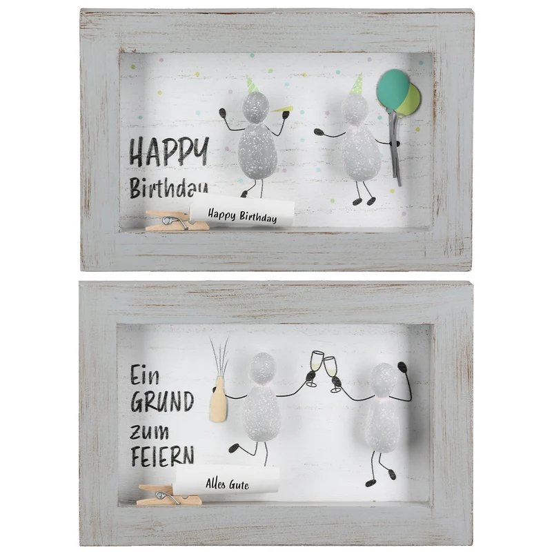 Steinbild Lots of Love 2er Set Geburtstagsdeko Wandbild mit Spruch