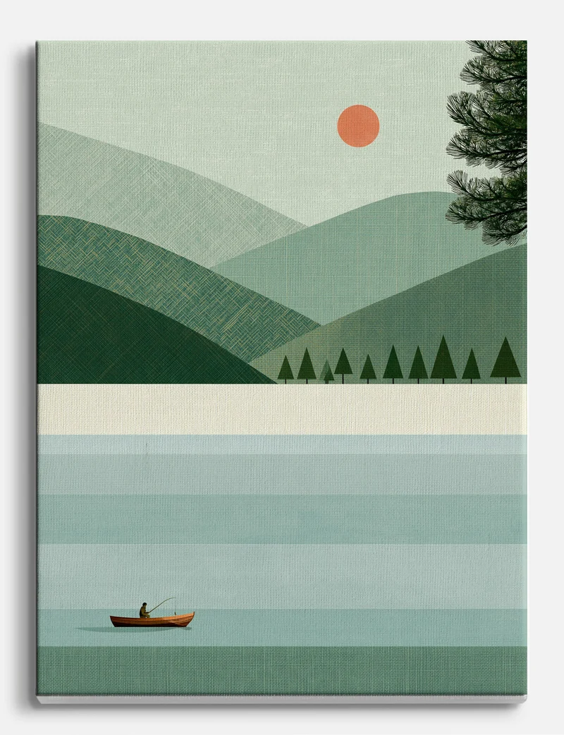 Still Lake, Lone Fisherman Canvas Print