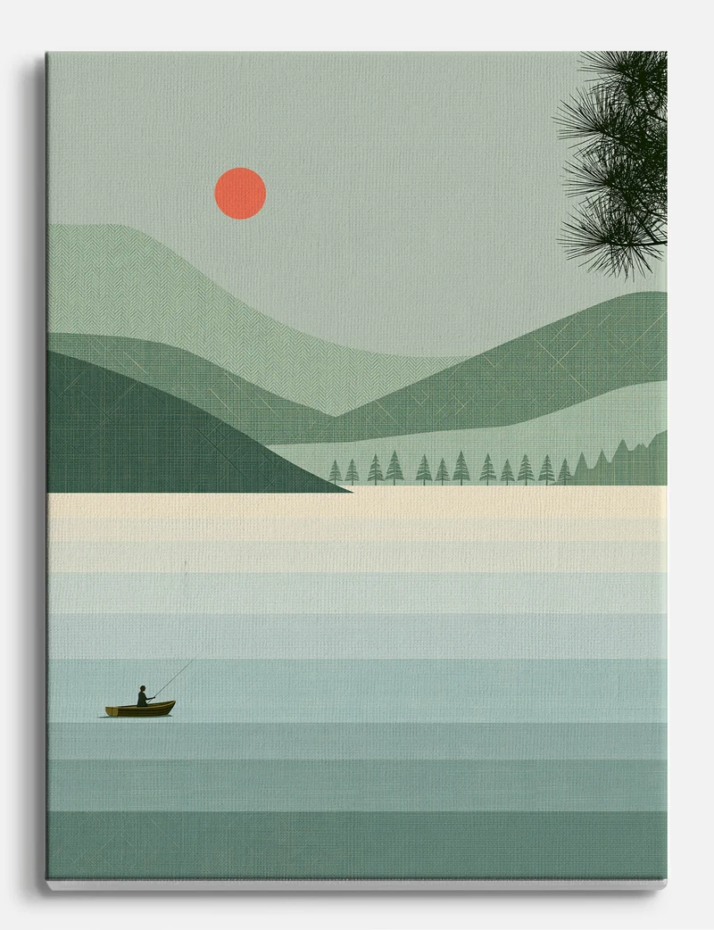 Lone Fisherman at Still Water Canvas Print