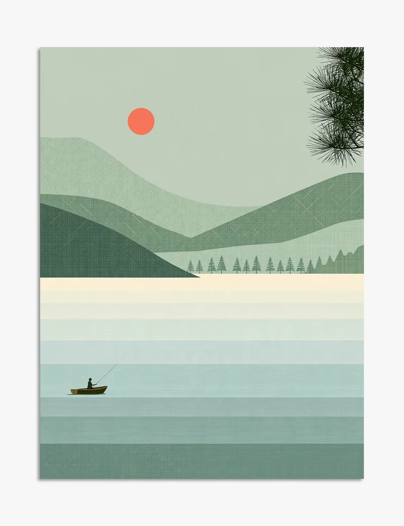 Lone Fisherman at Still Water Art Print
