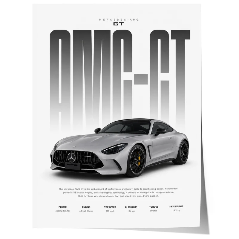 Grauer Sportwagen Poster · Geschenkidee · Luxus Coupé Wandbild · Deko Print ohne Rahmen