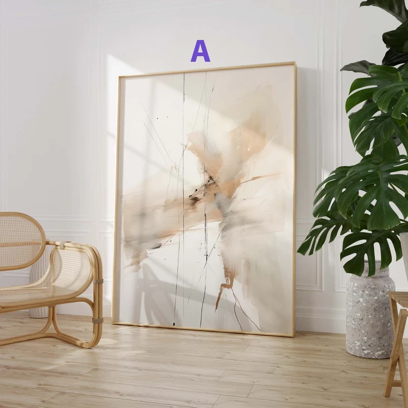 Abstrakte Poster Wanddeko · Geschenkidee · Minimalistische Beige Schwarz Kunst · Moderne Geometrische Wohnzimmer Bilder · Print ohne Rahmen