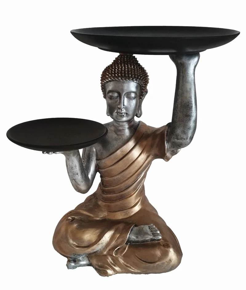 Buddha Figur Siddhara mit Serviertabletts gold dekorative Ablagefigur