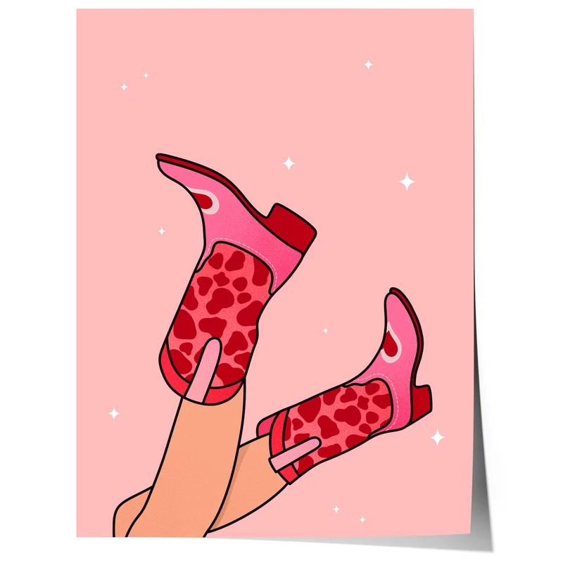 Pink Cowboy Boots Poster · Cowgirl Aesthetic Illustration · Trendy Western Wall Art · Cute Fashion Boots Design · Modern Pop Art · Print ohne Rahmen