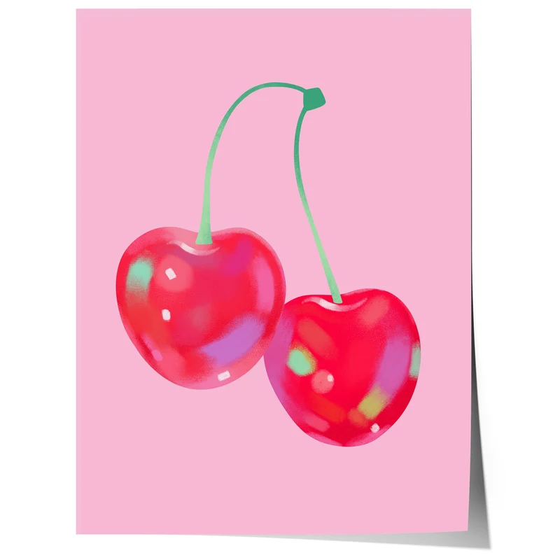 Kirschen Poster · Rote Kirschen Illustration · Minimal Fruit Art · Ästhetische Wandkunst · Modernes Obst Design · Print ohne Rahmen