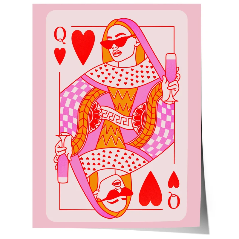 Queen of Hearts Poster · Modern Playing Card Illustration · Pop Art Style Wall Art · Trendy Graphic Design · Moderne Wandkunst · Print ohne Rahmen