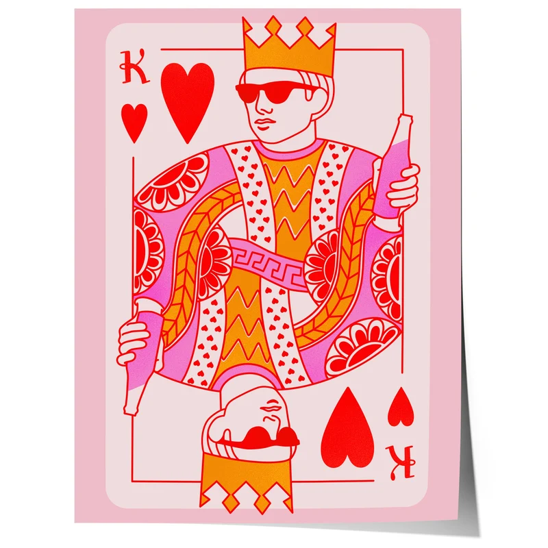 King of Hearts Poster · Modern Playing Card Illustration · Pop Art Style Wall Art · Bold Graphic Design Print · Moderne Wandkunst · Print ohne Rahmen