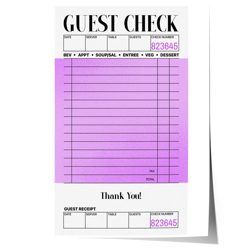 Guest Check Poster · Vintage Receipt Design · Minimal Restaurant Artwork · Typographic Wall Art · Moderne Wandkunst · Print ohne Rahmen