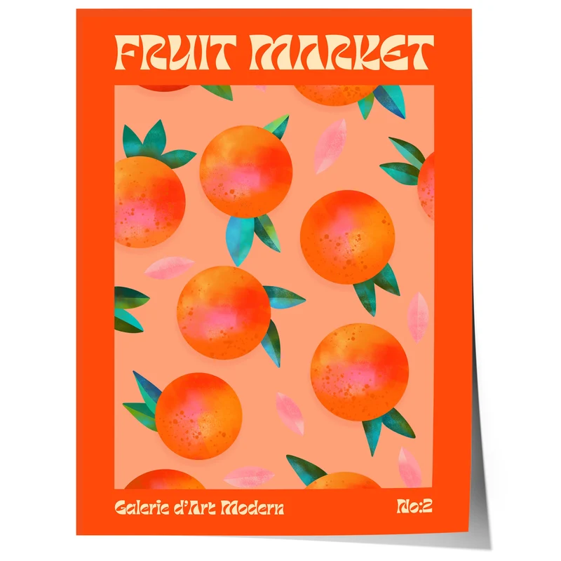 Fruit Market Poster · Orange Pattern Artwork · Retro Modern Illustration · Minimal Pop Art Design · Moderne Wandkunst · Print ohne Rahmen