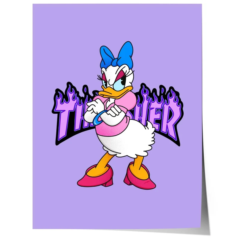 Duck Girl Cartoon Poster · Thunder Typografie · Pop Art Illustration · Cute Comic Design · Print ohne Rahmen