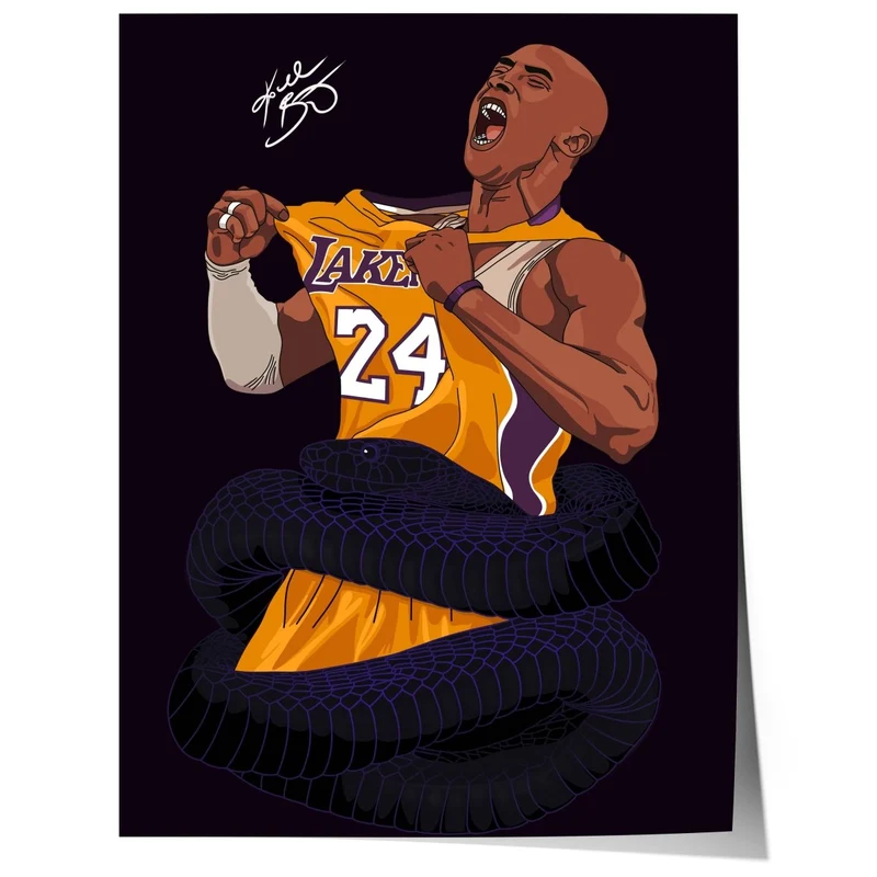 Basketball Legend Poster · Black Mamba Snake Artwork · Lakers Style Sport Illustration · Urban Pop Art Design · Moderne Wandkunst · Print ohne Rahmen