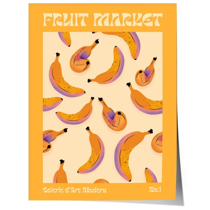 Fruit Market Poster · Banana Pattern Artwork · Retro Modern Illustration · Minimal Pop Art Design · Moderne Wandkunst · Print ohne Rahmen