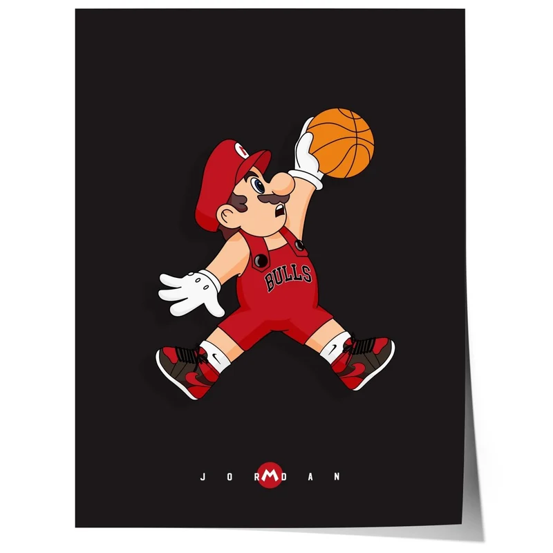Cartoon Basketball Jump Poster · Gaming Charakter Illustration · Pop Art Comic Stil · Print ohne Rahmen