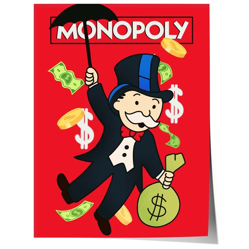 Monopoly Stil Cartoon Charakter Poster· Geld & Reichtum Illustration · Retro Pop Art Design · Print ohne Rahmen