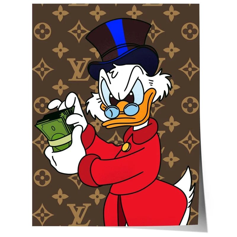 Reicher Cartoon Ente Charakter Poster · Luxus Geld Illustration · Pop Art Cartoon Stil · Print ohne Rahmen
