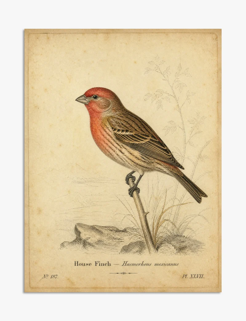 House Finch Antique Bird Plate Art Print