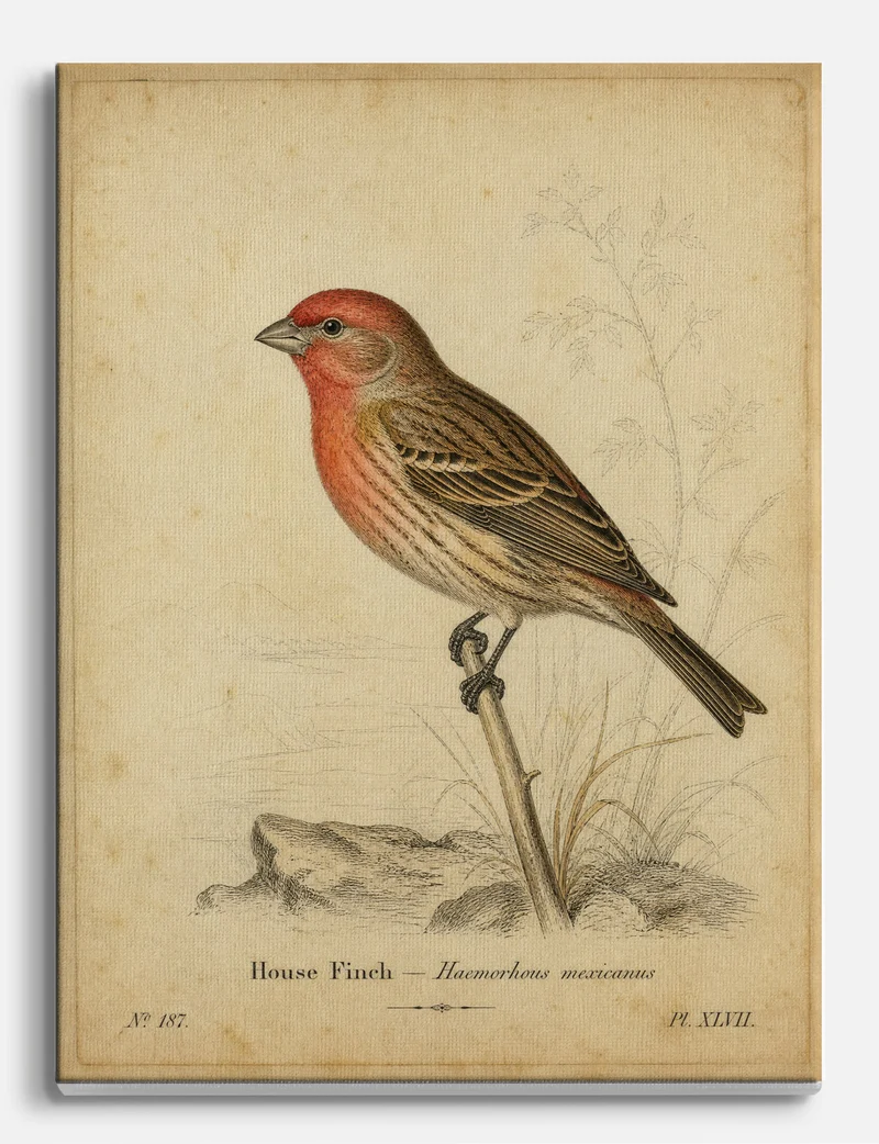 House Finch Antique Bird Plate Canvas Print