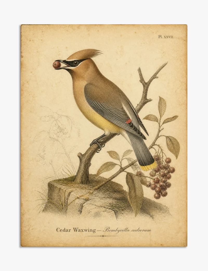 Cedar Waxwing Antique Bird Plate Art Print