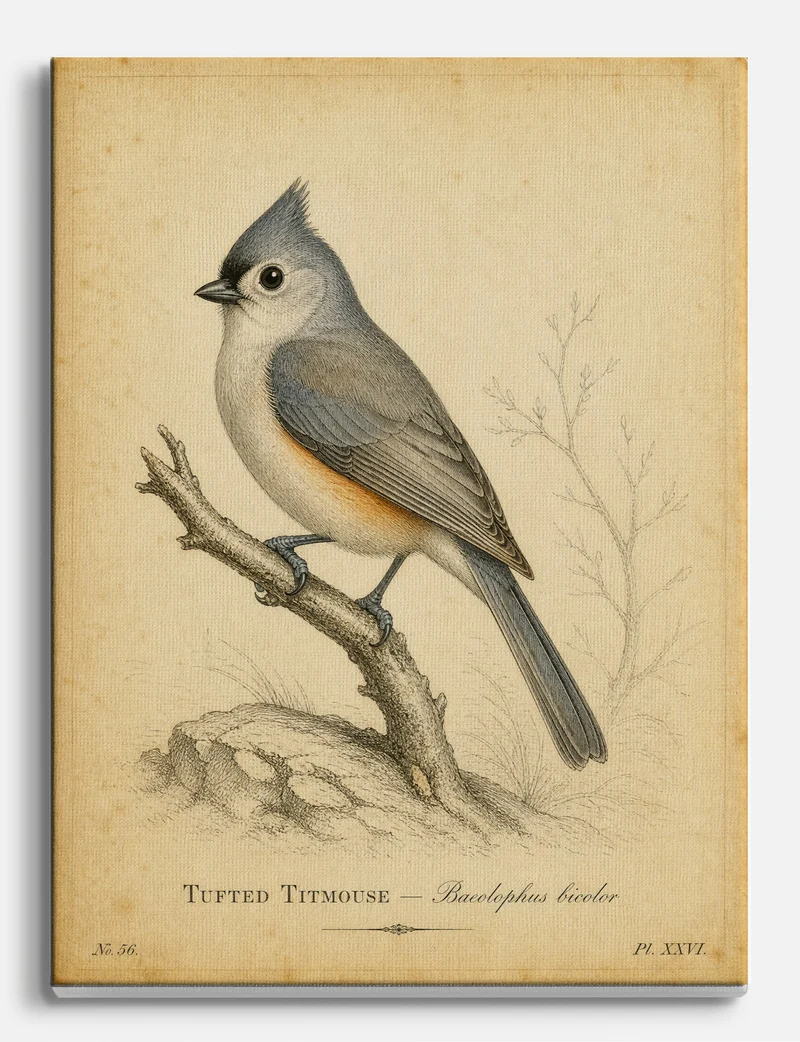 Tufted Titmouse Bird Study, Plate XXVI Canvas Print