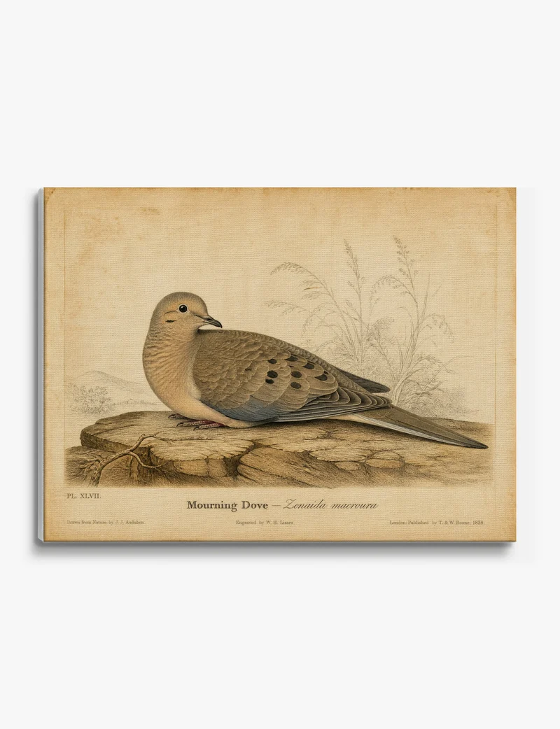 Mourning Dove, 1838 Antique Bird Plate Canvas Print