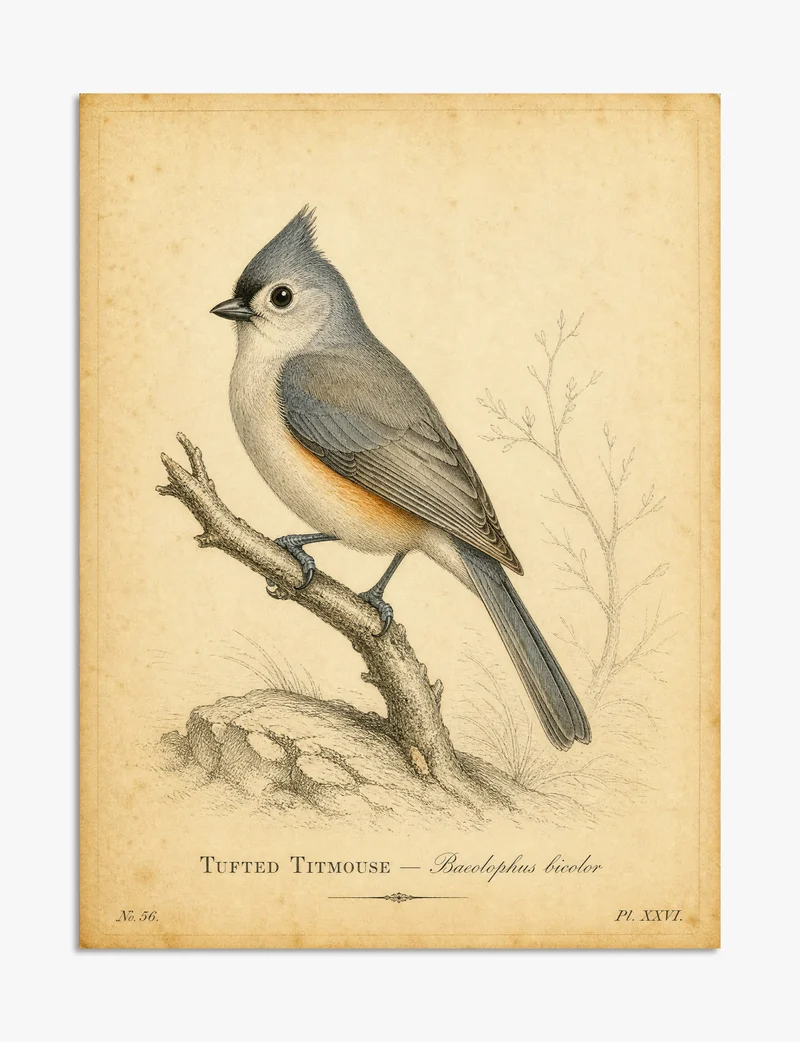 Tufted Titmouse Bird Study, Plate XXVI Art Print
