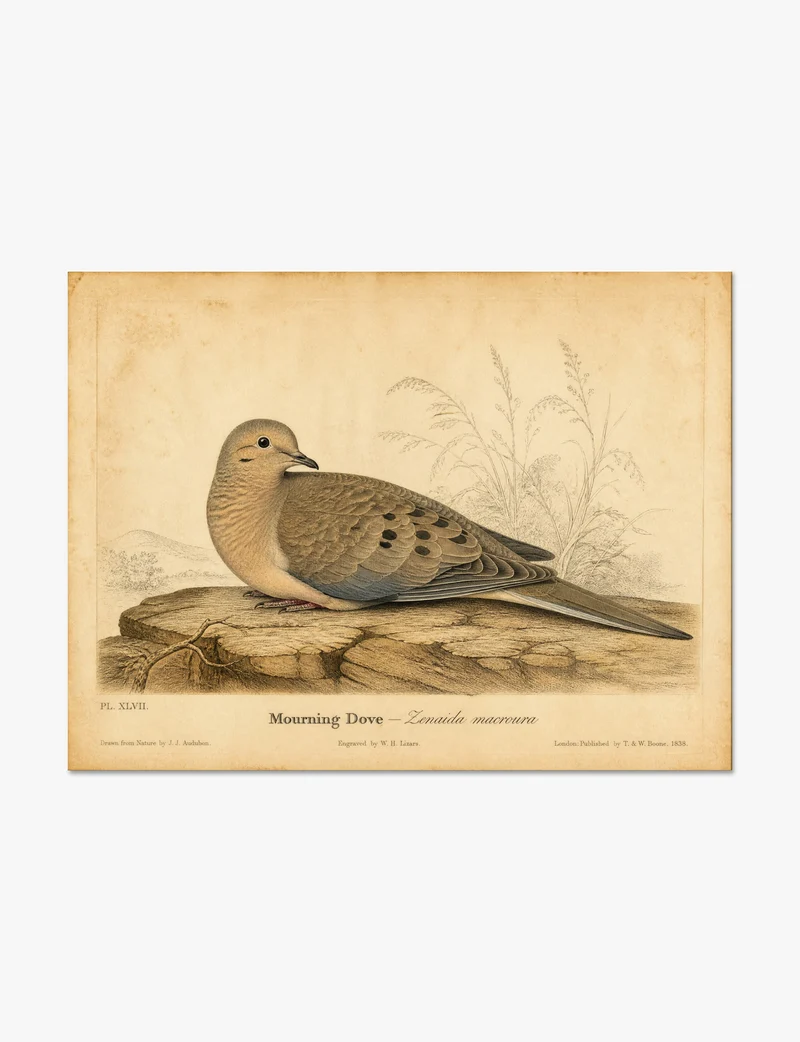 Mourning Dove, 1838 Antique Bird Plate Art Print