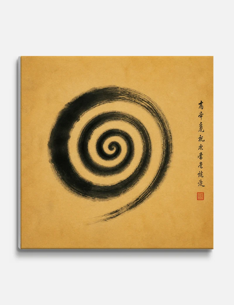 Ink Spiral on Gold Canvas Print