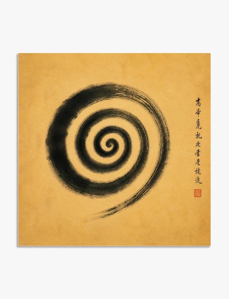 Ink Spiral on Gold Art Print