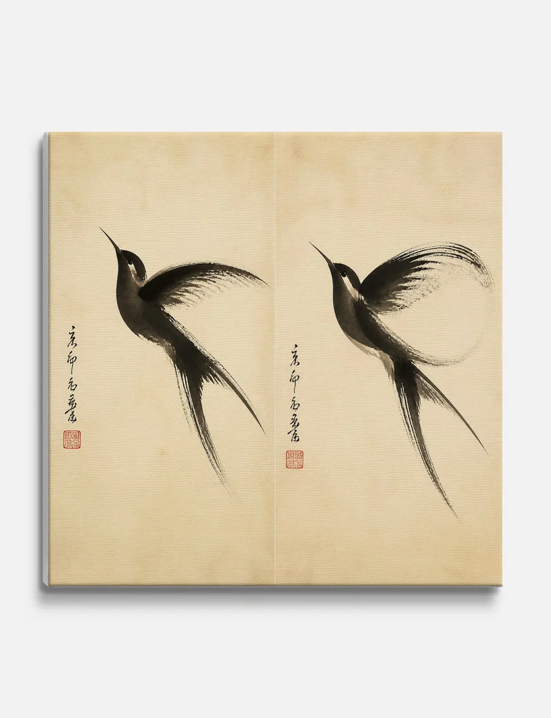 Ink Brush Birds in Flight Canvas Print