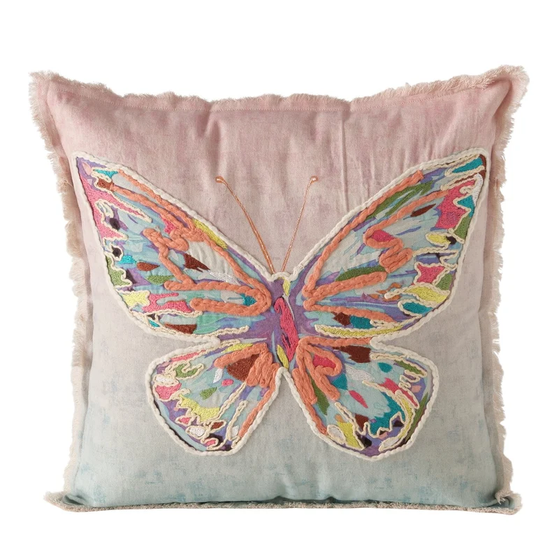 Kissen Schmetterling Baumwolle 45x45 cm Rosa Blau Papillon Dreams