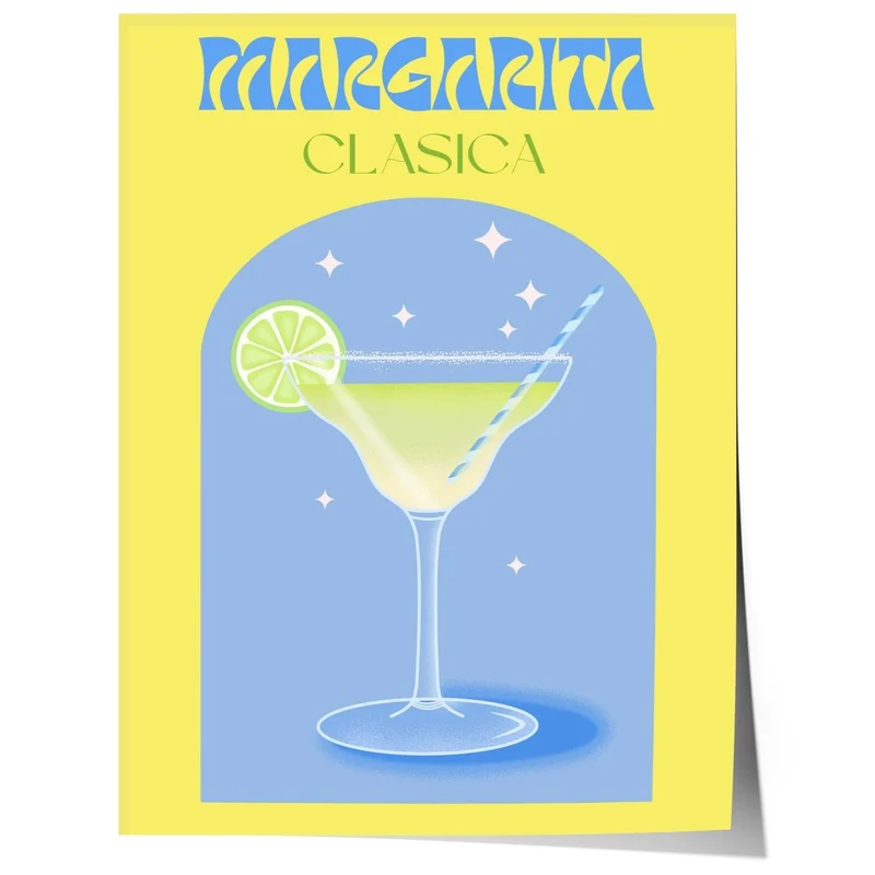 Margarita Clasica Poster · Retro Cocktail Illustration · Pop Art Stil in Pastellfarben · Print ohne Rahmen