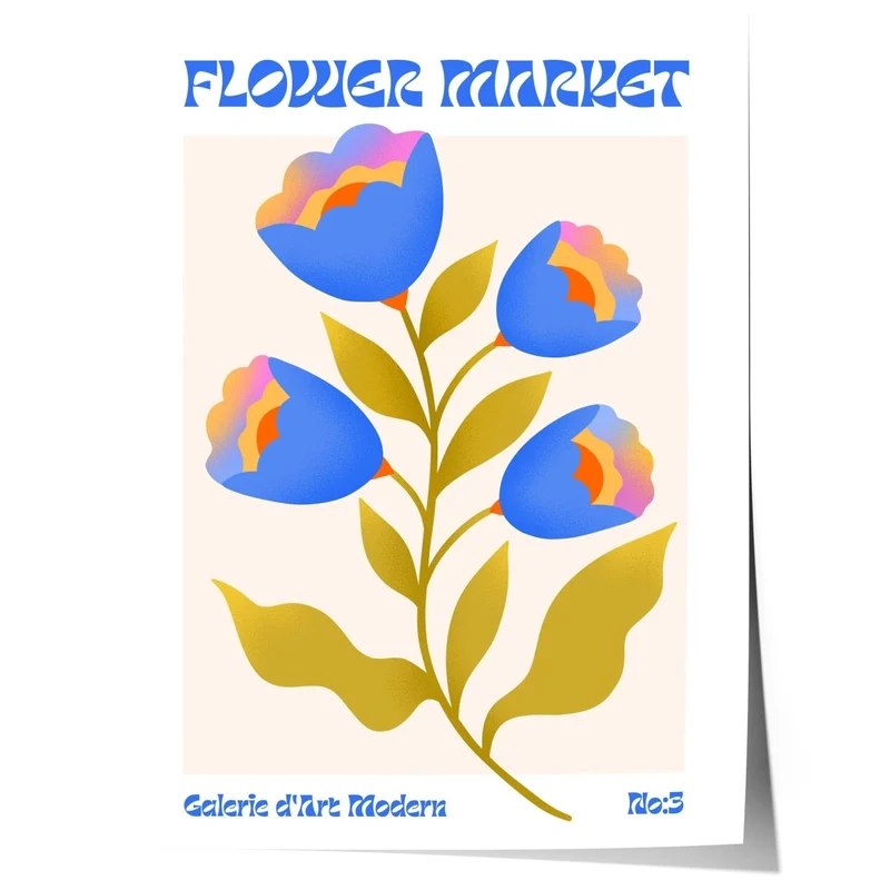Blumen Retro · Geschenkidee · Flower Market · Mid Century Moderne Illustration · Dekoprint ohne Rahmen