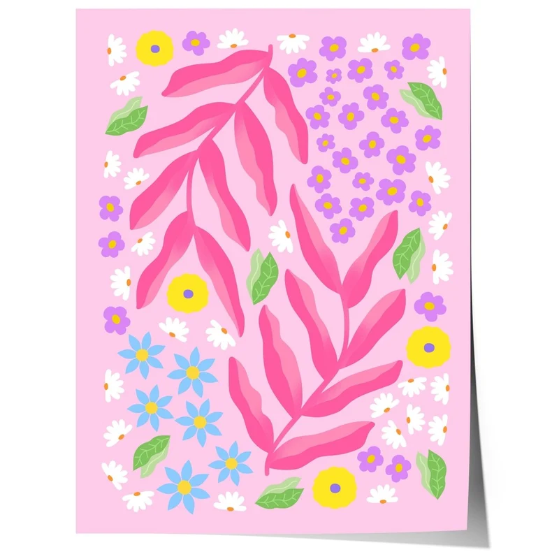Palmenblatt Poster · Geschenkidee · Abstrakte Bunte Blumen · Florale Illustration im Modernen Minimal Stil · Print ohne Rahmen