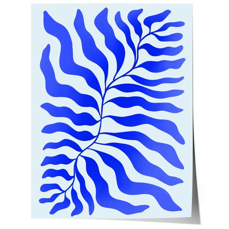 Palmenblatt Abstrakt Blau Poster · Organische Linien im Modernen Minimal Stil · Print ohne Rahmen