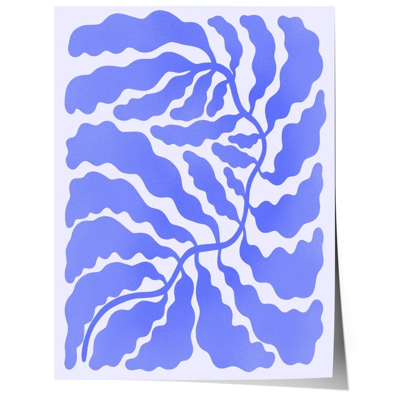 Palmenblatt Blau Abstrakt Poster · Geschenkidee · Modern Line Art · Dekoprint ohne Rahmen