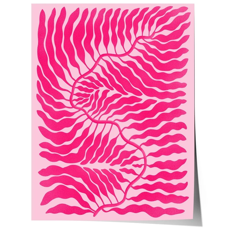 Palmenblatt Pink Abstrakt Poster · Organische Linien im Modernen Minimal Stil · Print ohne Rahmen