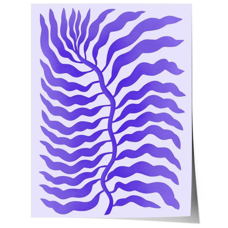 Palmenblatt Lila Abstrakt Poster · Organische Linien im Modernen Minimal Stil · Print ohne Rahmen