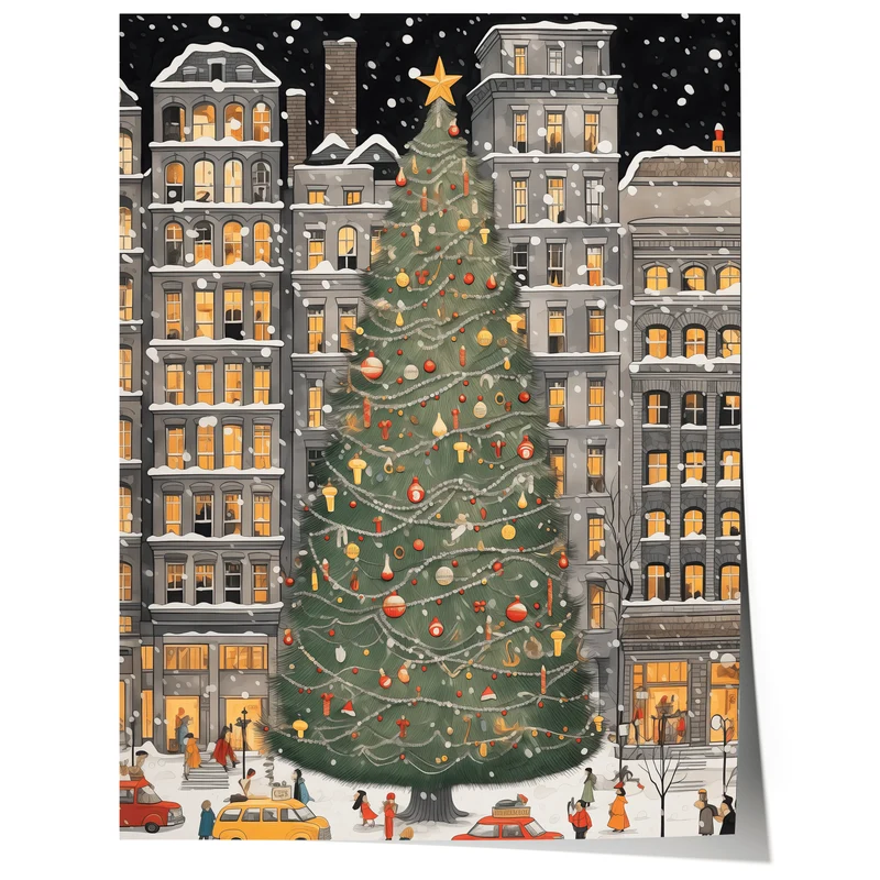 Weihnachtsbaum New York Poster · Manhattan Soho Greenwich Village · Geschenkidee · Festliche Weihnachtskunst · Dekoprint ohne Rahmen