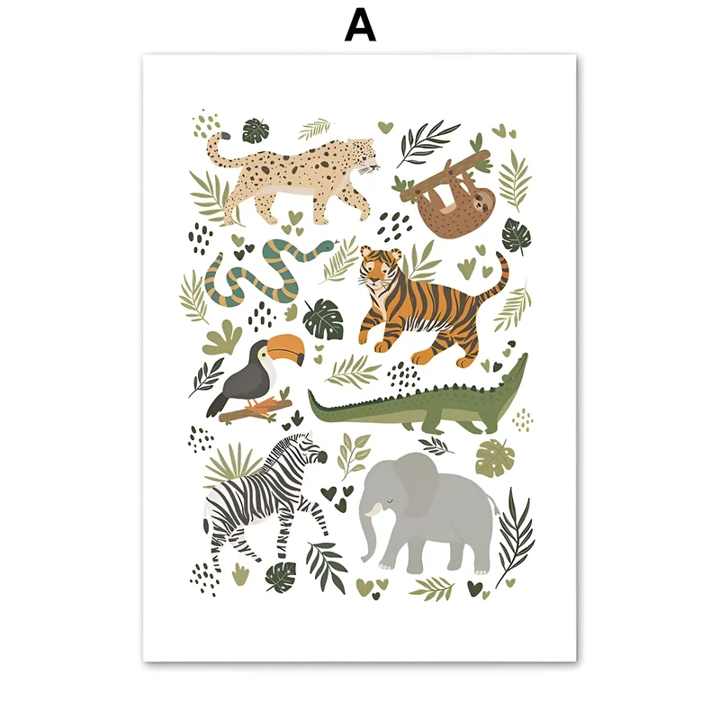 Poster Kinderzimmer Tier Dschungel Alphabet · Name Personalisiert · Kinderzimmer Bilder · Wand Deko · Kunst Druck · Deko Print · ohne Rahmen