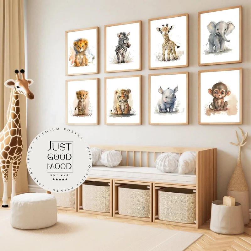 Poster Kinderzimmer Tiere Wald Dschungel Aquarell · Kinderzimmer Bilder · Wand Deko · Kunst Druck · Deko Print · ohne Rahmen