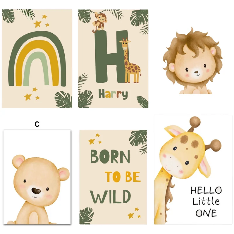 Poster Kinderzimmer Tiere Dschungel Wald · Name Personalisiert · Kinderzimmer Bilder · Wand Deko · Kunst Druck · Deko Print · ohne Rahmen