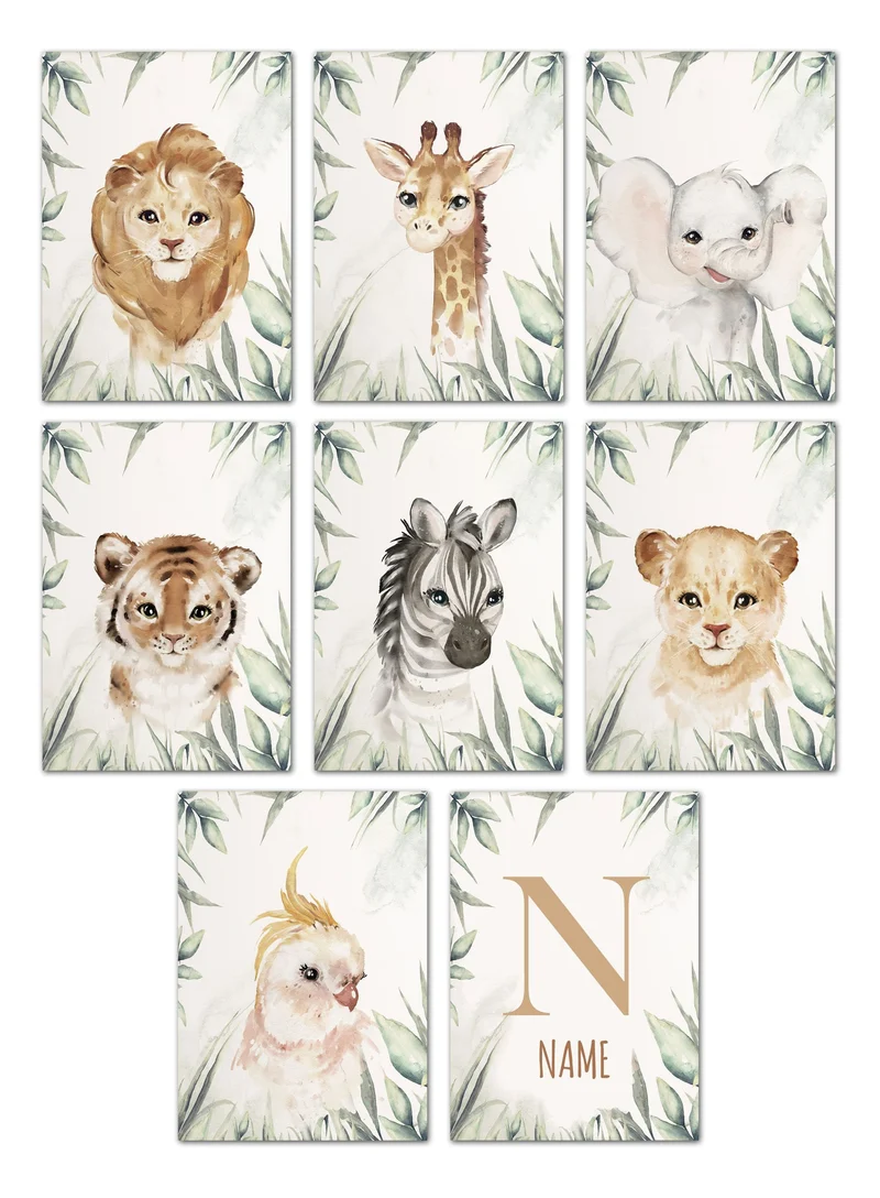 Poster Kinderzimmer Dschungel Tiere · Kinder Name Personalisiert · Kinderzimmer Bilder · Wand Deko · Kunst Druck · Deko Print · ohne Rahmen