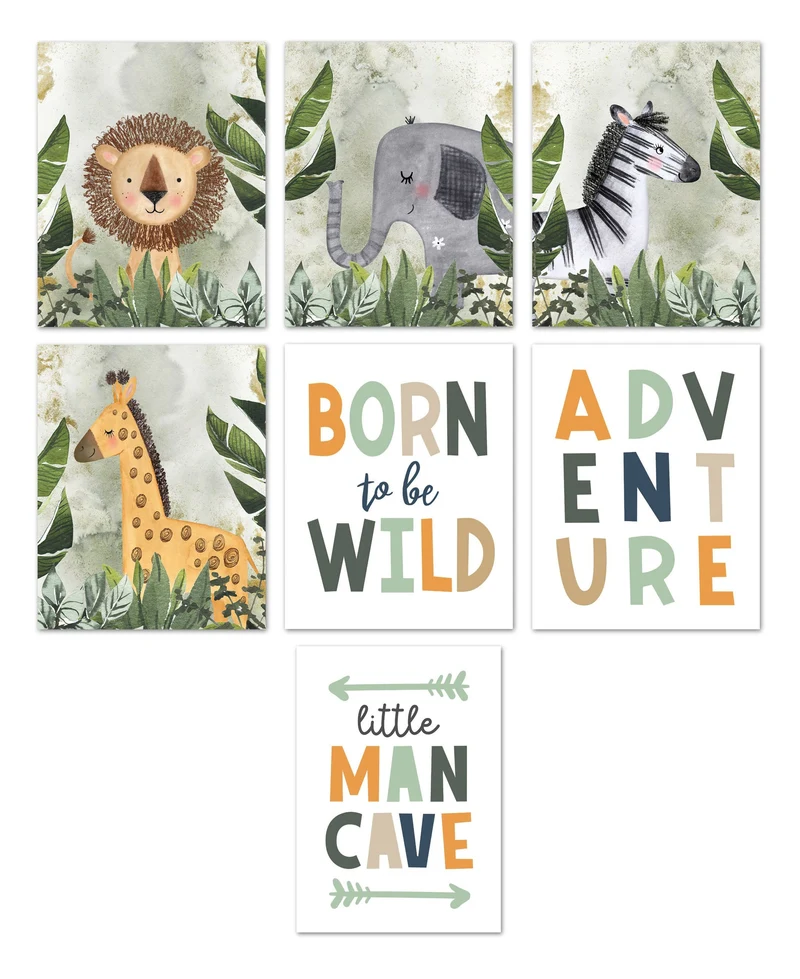 Poster Kinderzimmer Dschungel Tiere Abenteuer · Kinderzimmer Bilder · Wand Deko · Kunst Druck · Deko Print · ohne Rahmen