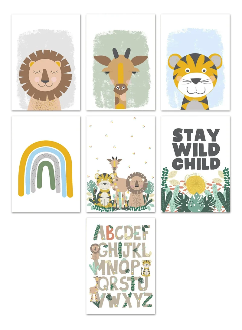 Poster Kinderzimmer Dschungel Tiere Alphabet · Kinderzimmer Bilder · Wand Deko · Kunst Druck · Deko Print · ohne Rahmen