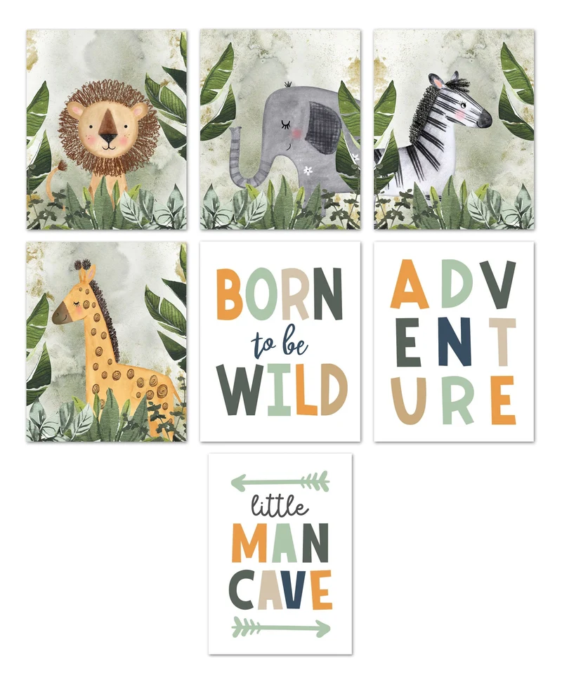 Poster Kinderzimmer Dschungel Tiere Abenteuer · Kinderzimmer Bilder · Wand Deko · Kunst Druck · Deko Print · ohne Rahmen